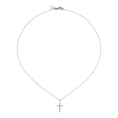 Pendentif Arthus Bertrand Croix Fil Carré 14mm en or blanc et diamants (HSI 0.102ct)