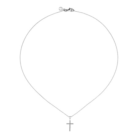 Pendentif Arthus Bertrand Croix Fil Carré 14mm en or blanc et diamants (HSI 0.102ct)