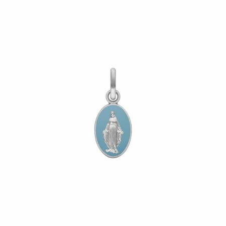 Médaille Arthus Bertrand Vierge Miraculeuse en or blanc, laqué bleu gris, 10mm