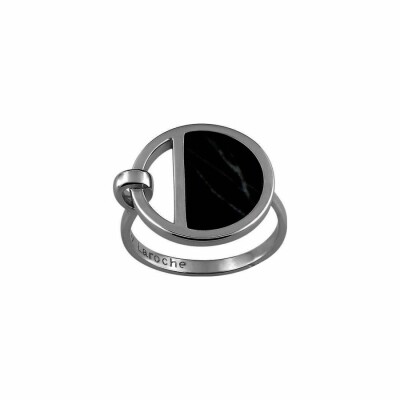 Bague Guy Laroche en argent et rhodié et laque noire marbrée