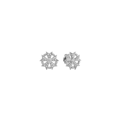 Boucles d'oreilles puces Arthus Bertrand Gloria étoilée en or blanc poli et diamants