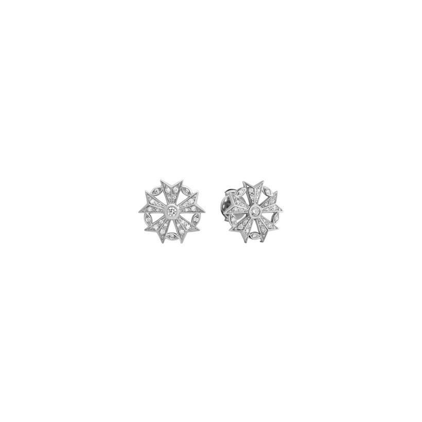 Boucles d'oreilles puces Arthus Bertrand Gloria étoilée en or blanc poli et diamants