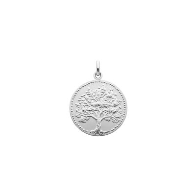 Médaille Arthus Bertrand Arbre de Vie Relief en or blanc sablé, 23 mm