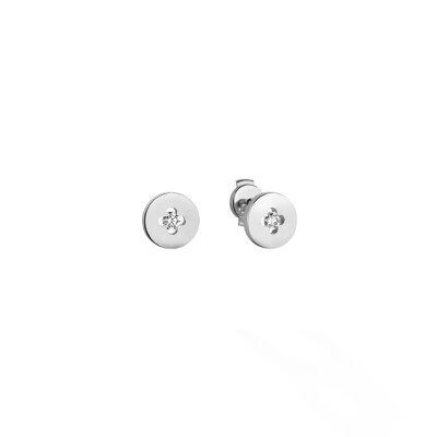 Boucles d'oreilles puces Arthus Bertrand Royale en or blanc polie et diamants