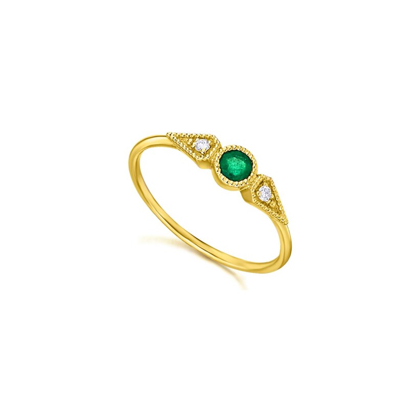 Bague LECARRÉ en or jaune, diamants et émeraude