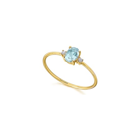 Bague LECARRÉ en or jaune, diamants et topaze bleue