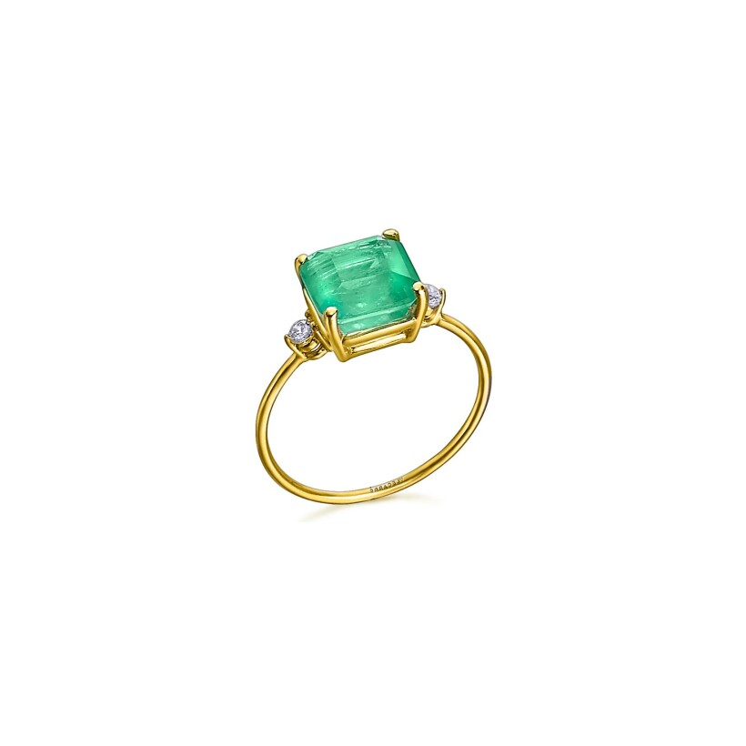 Bague LECARRÉ en or jaune, quartz vert et topaze