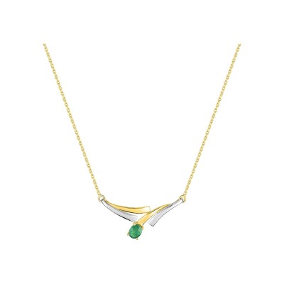 Collier en or jaune, or blanc, émeraude et oxyde de zirconium