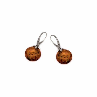 Boucles d'oreilles en argent rhodié et ambre