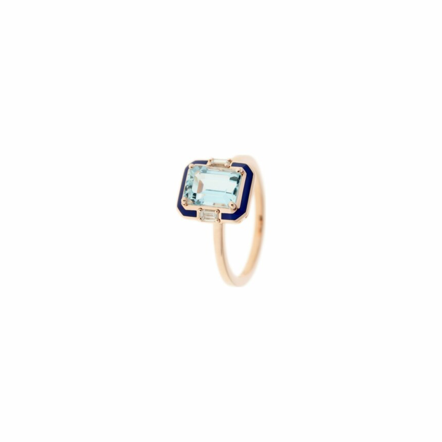 Selim Mouzannar Gemma ring, rose gold, navy blue and aquamarine enamel