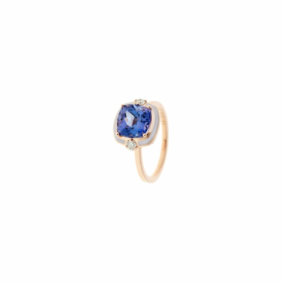 Bague Selim Mouzannar Gemma en or rose, émail lilas et diamants et tanzanite