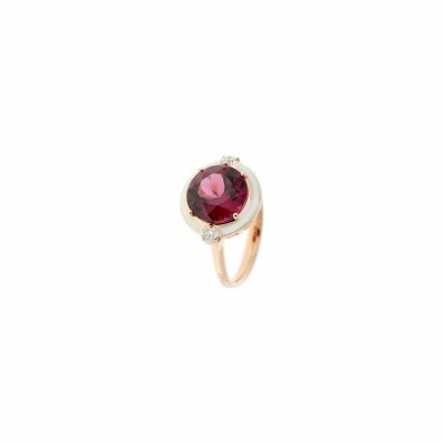 Bague Selim Mouzannar Gemma en or rose, émail ivoire et rhodolite