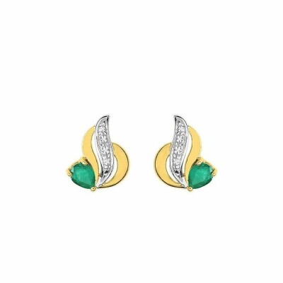 Boucles d'oreilles en or jaune, or blanc et émeraudes