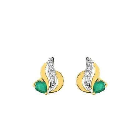 Boucles d'oreilles en or jaune, or blanc et émeraudes