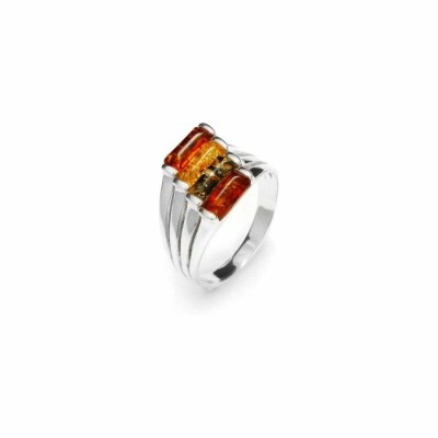 Bague Moderne en argent rhodié et ambre