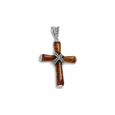 Pendentif en argent rhodié et ambre