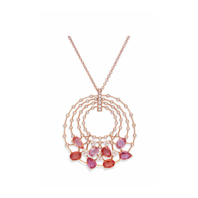 Pendentif Padparadscha en or rose, saphir et diamants