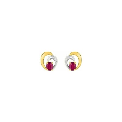 Boucles d'oreilles en or jaune, or blanc et rubis