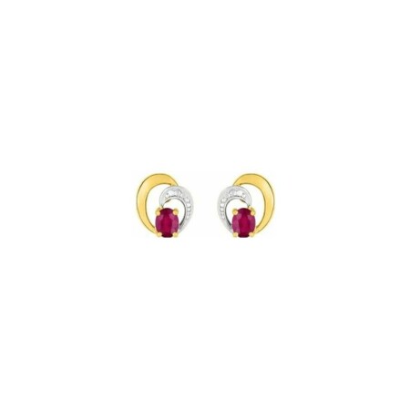 Boucles d'oreilles en or jaune, or blanc et rubis