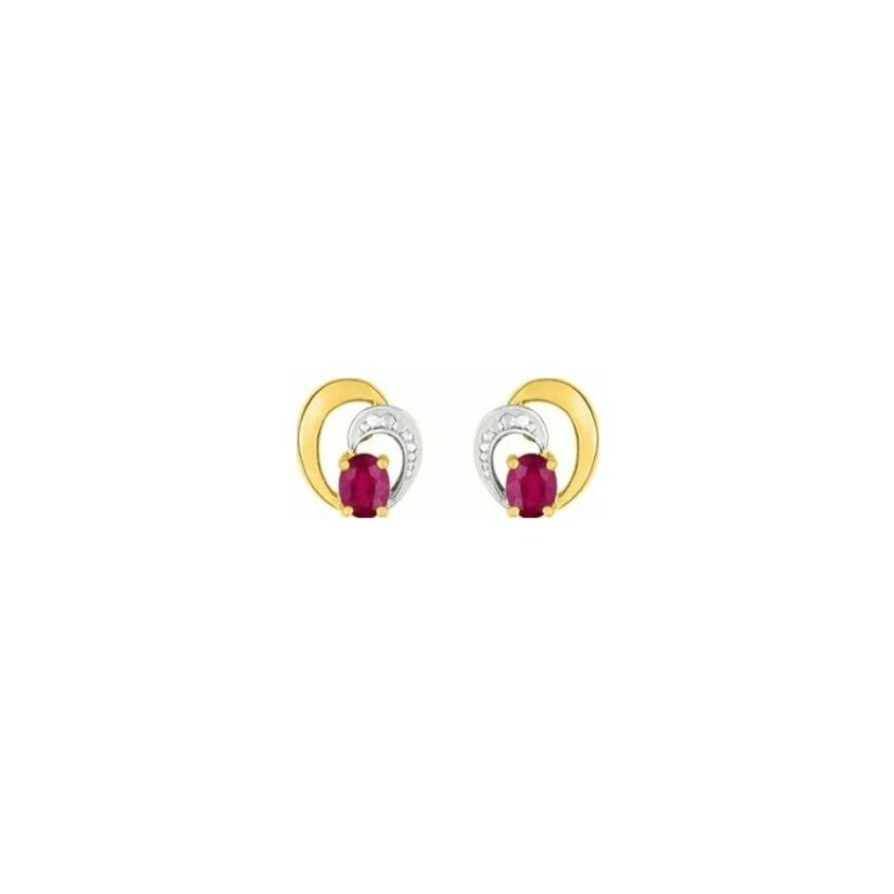 Boucles d'oreilles en or jaune, or blanc et rubis