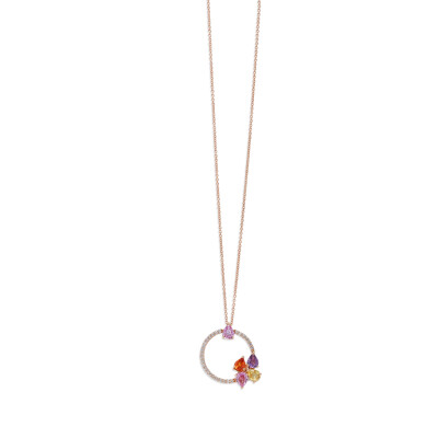 Pendentif Ph. Tisseront en or rose, saphirs roses, jaune, orange, violet et diamants