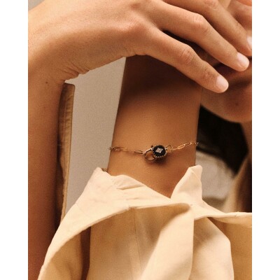 Bracelet Pascale Monvoisin Ginger en or jaune 9 carats, résine et diamant - Noir