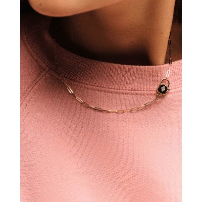 Collier Pascale Monvoisin Ginger en or jaune 9 carats, résine et diamant - Noir