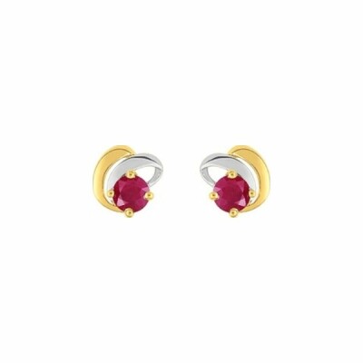 Boucles d'oreilles en or jaune, or blanc et rubis