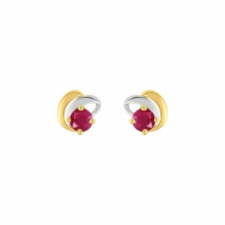 Boucles d'oreilles en or jaune, or blanc et rubis