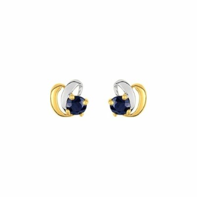 Boucles d'oreilles en or jaune, or blanc et saphir