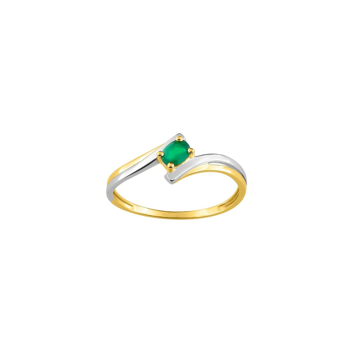 Bague en or jaune rhodié et émeraude