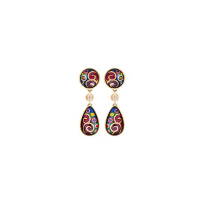 Boucles d'oreilles FREYWILLE Hommage à Gustav Klimt en or jaune, email et diamant