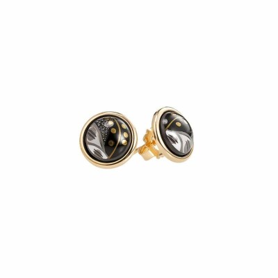 Boucles d'oreilles FREYWILLE Hommage à Gustav Klimt Cabochon en email plaqué or jaune