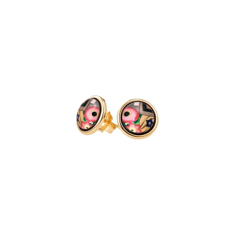 Boucles d'oreilles FREYWILLE Hommage à Gustav Klimt Cabochon en email plaqué or jaune