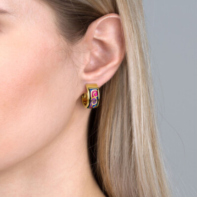 Boucles d'oreilles créoles FREYWILLE Hommage à Gustav Klimt en émail plaqué or jaune