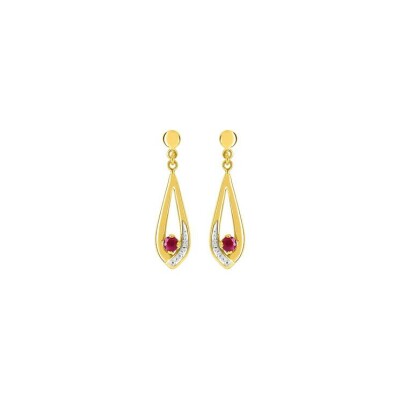 Boucles d'oreilles pendantes en or jaune, or blanc et rubis