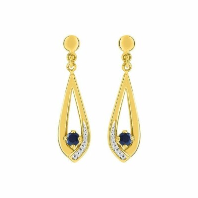 Boucles d'oreilles pendantes en or jaune, or blanc et saphirs