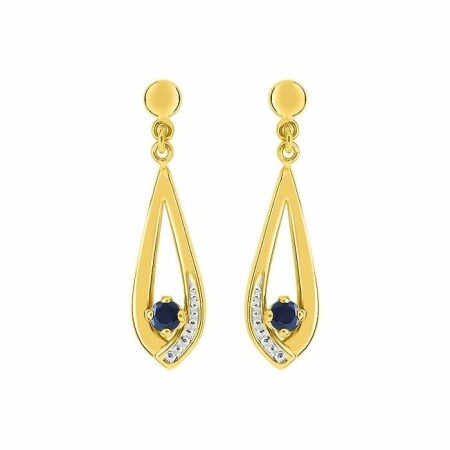 Boucles d'oreilles pendantes en or jaune, or blanc et saphirs