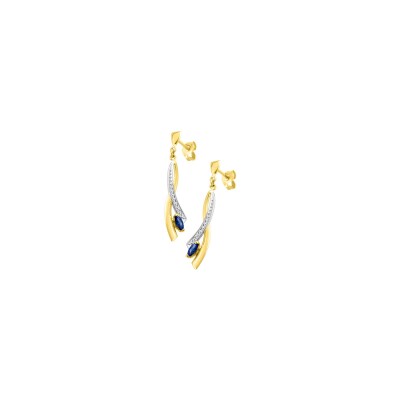 Boucles d'oreilles pendantes en or jaune, or blanc et saphirs