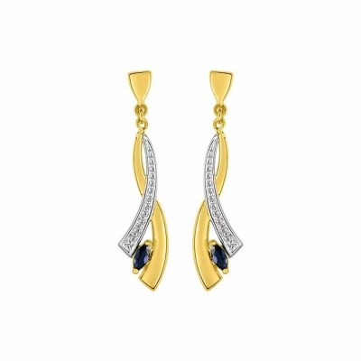 Boucles d'oreilles pendantes en or jaune, or blanc et saphirs