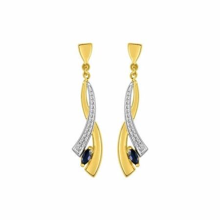 Boucles d'oreilles pendantes en or jaune, or blanc et saphirs