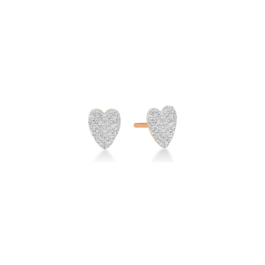 Boucles d'oreilles Ginette NY ANGELE diamond heart en or rose et diamants