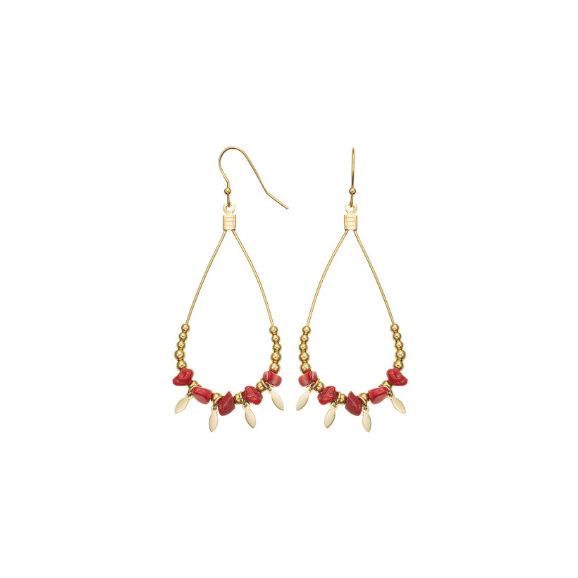 Boucles d'oreilles GO Mademoiselle en métal doré et corail