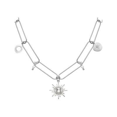 Collier GO Mademoiselle en acier, oxydes de zirconium et howlites