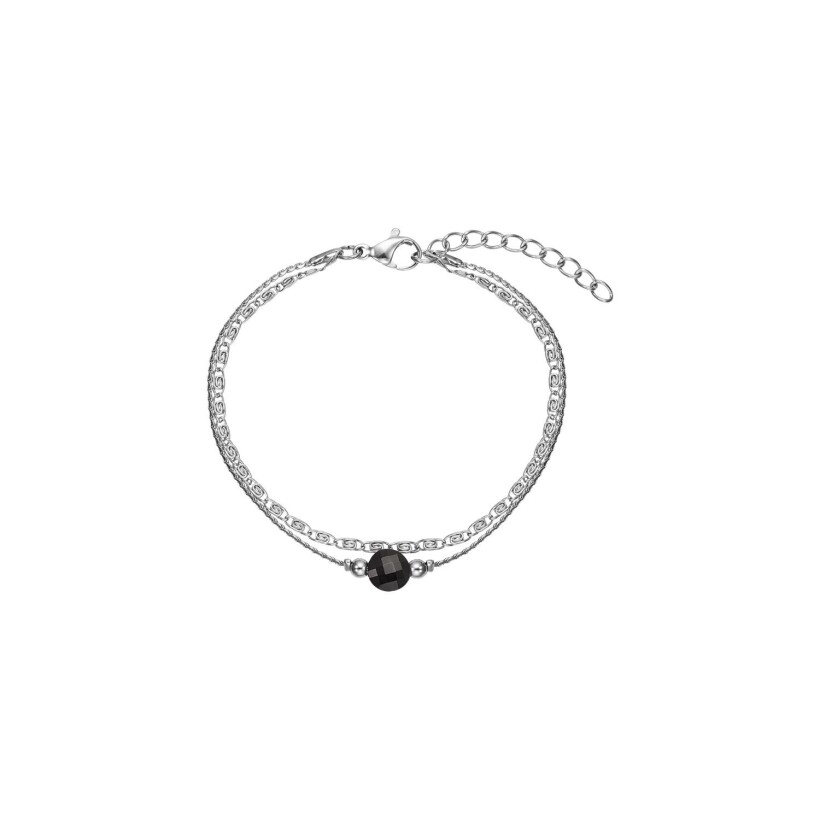 Bracelet GO Mademoiselle en acier et agate noire