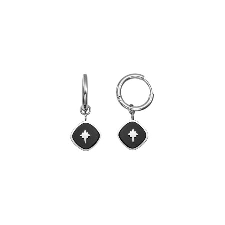 Boucles d'oreilles GO Mademoiselle en acier et agates noires