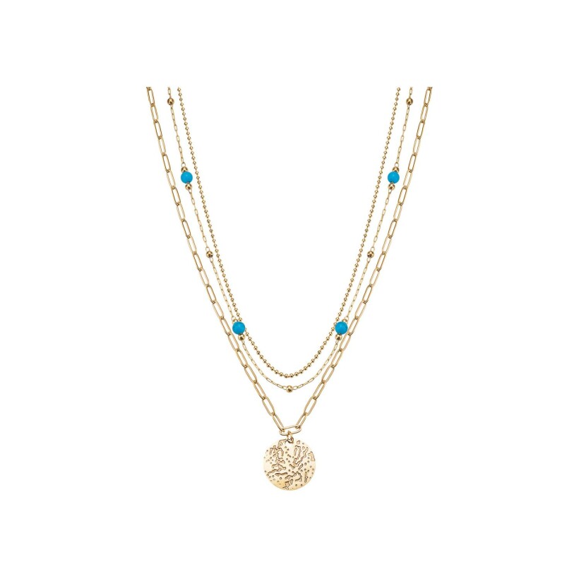 Collier GO Mademoiselle en métal doré et turquoises