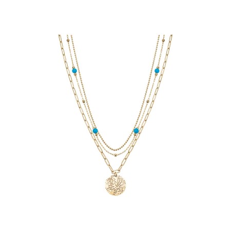 Collier GO Mademoiselle en métal doré et turquoises