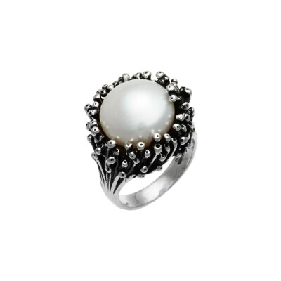 Bague Giovanni Raspini Anémone en argent et perle de culture