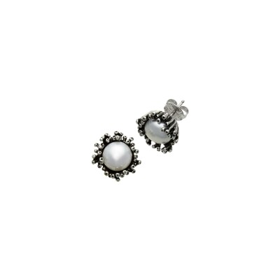Boucles d'oreilles Giovanni Raspini bouton Anémone en argent et perle de culture